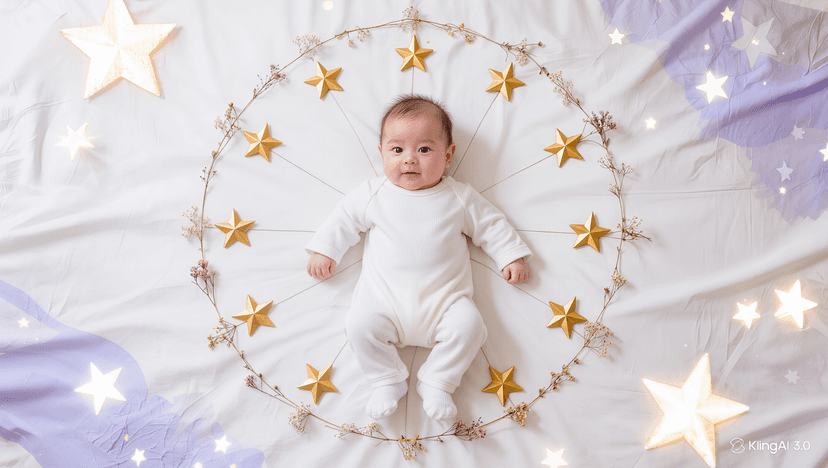 Baby surrounded by golden star circle